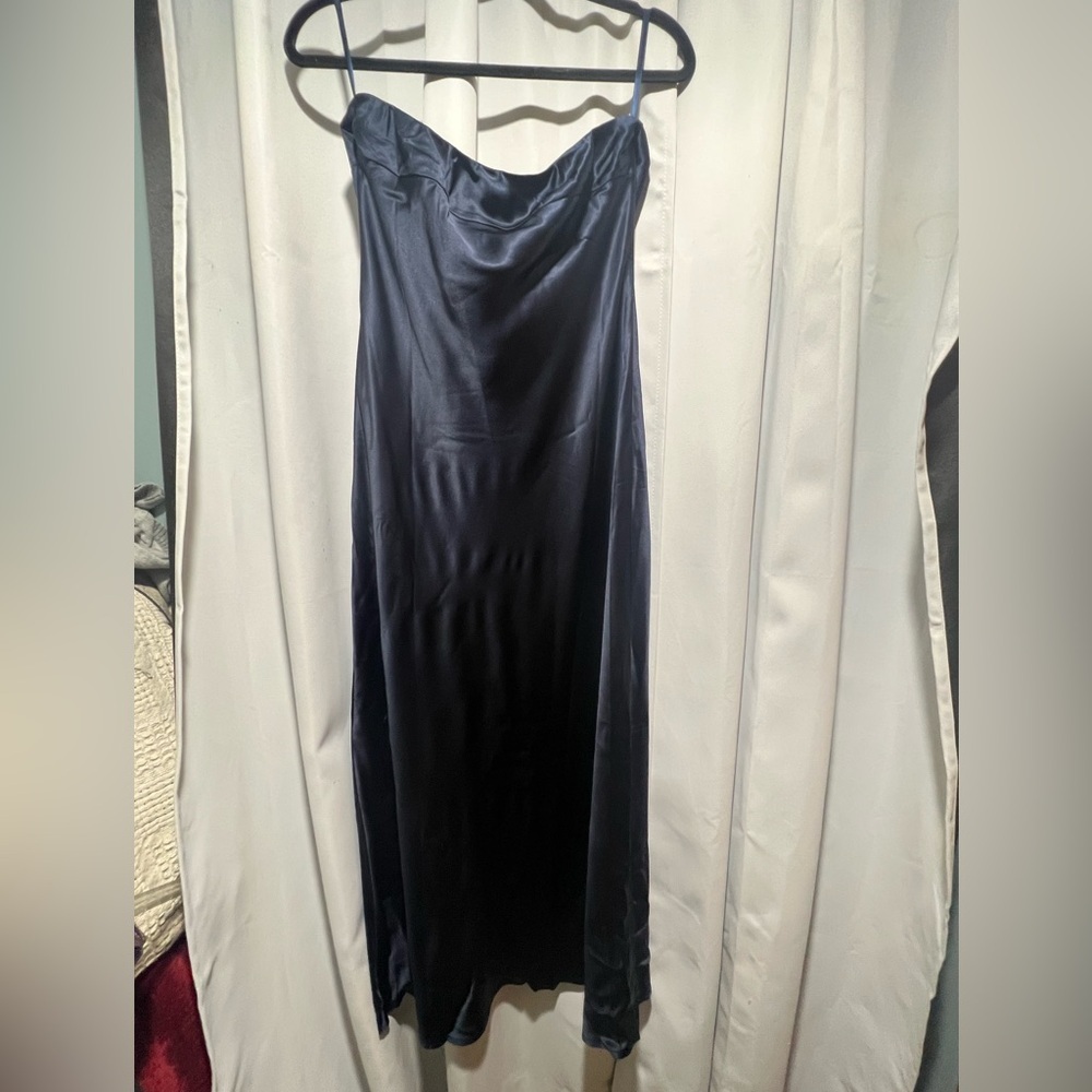 Quince Midnight Blue 100% Washable Silk Strapless Midi Dress – NWT – Size L - Picture 5 of 15